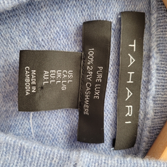 TAHARI 100% CASHMERE 2 ply Pure Luxe Color Block Long Sleeve Mock Neck Sweater - Picture 7 of 9